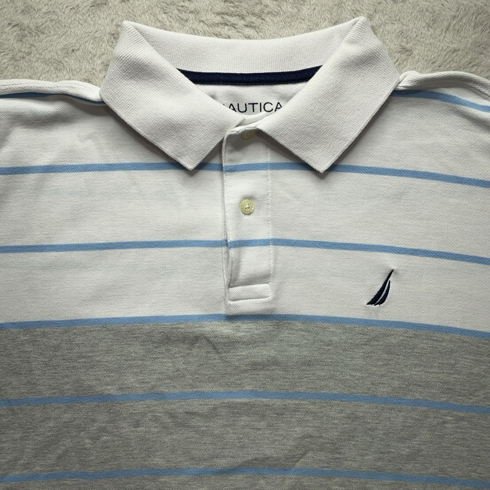 Vintage Y2K Nautica Performance Deck Polo Shirt Men's L Striped Blue Logo Preppy - Picture 2 of 11